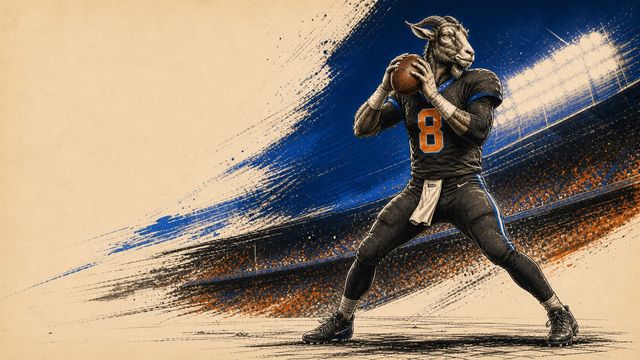 Aaron Rodgers reimagined as a number 8 illustrated goat quarterback